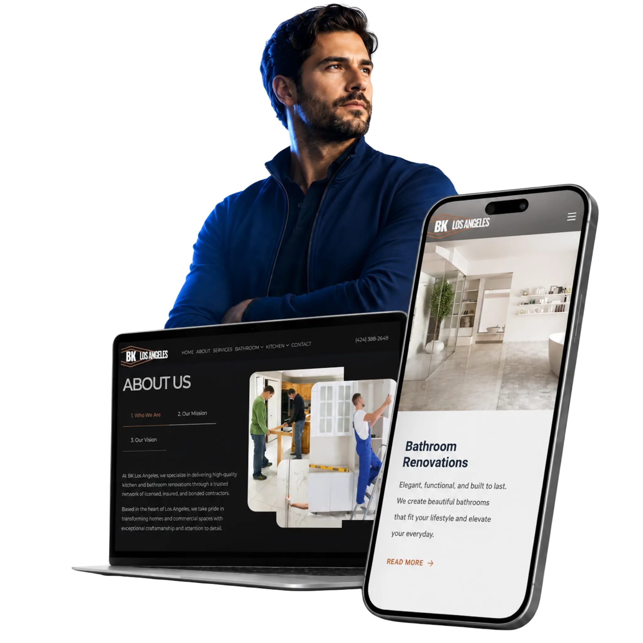 DelosWeb responsive website strategy with contractor website mockups and mobile web design
