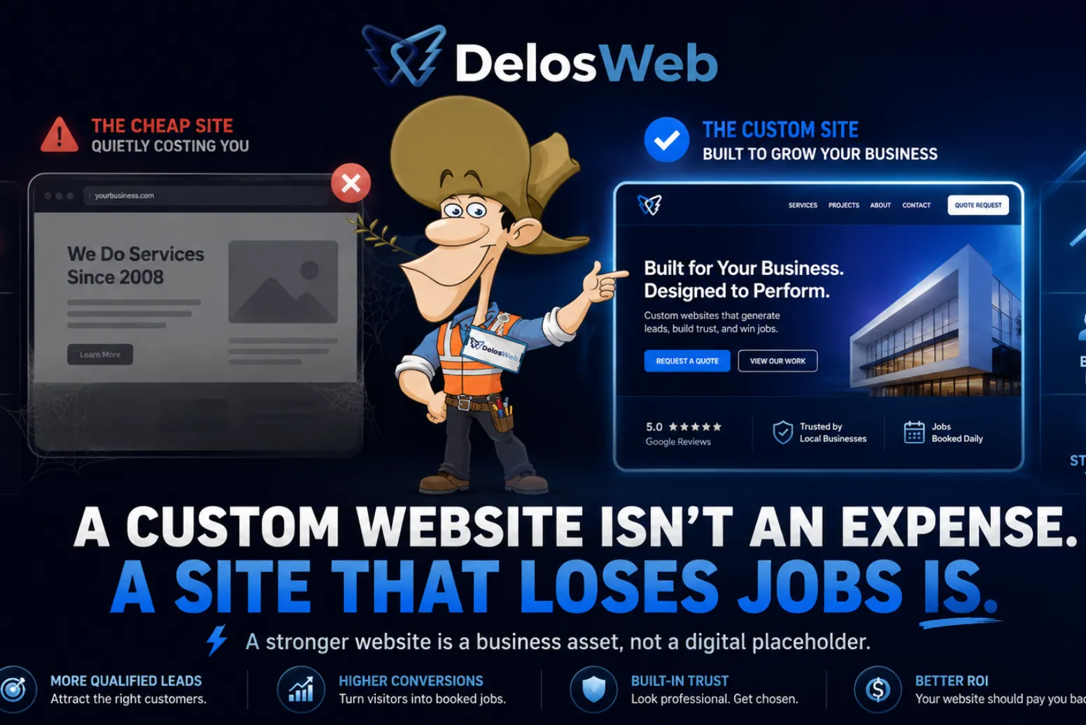 Custom website design for contractors shown as a business investment that helps prevent lost jobs