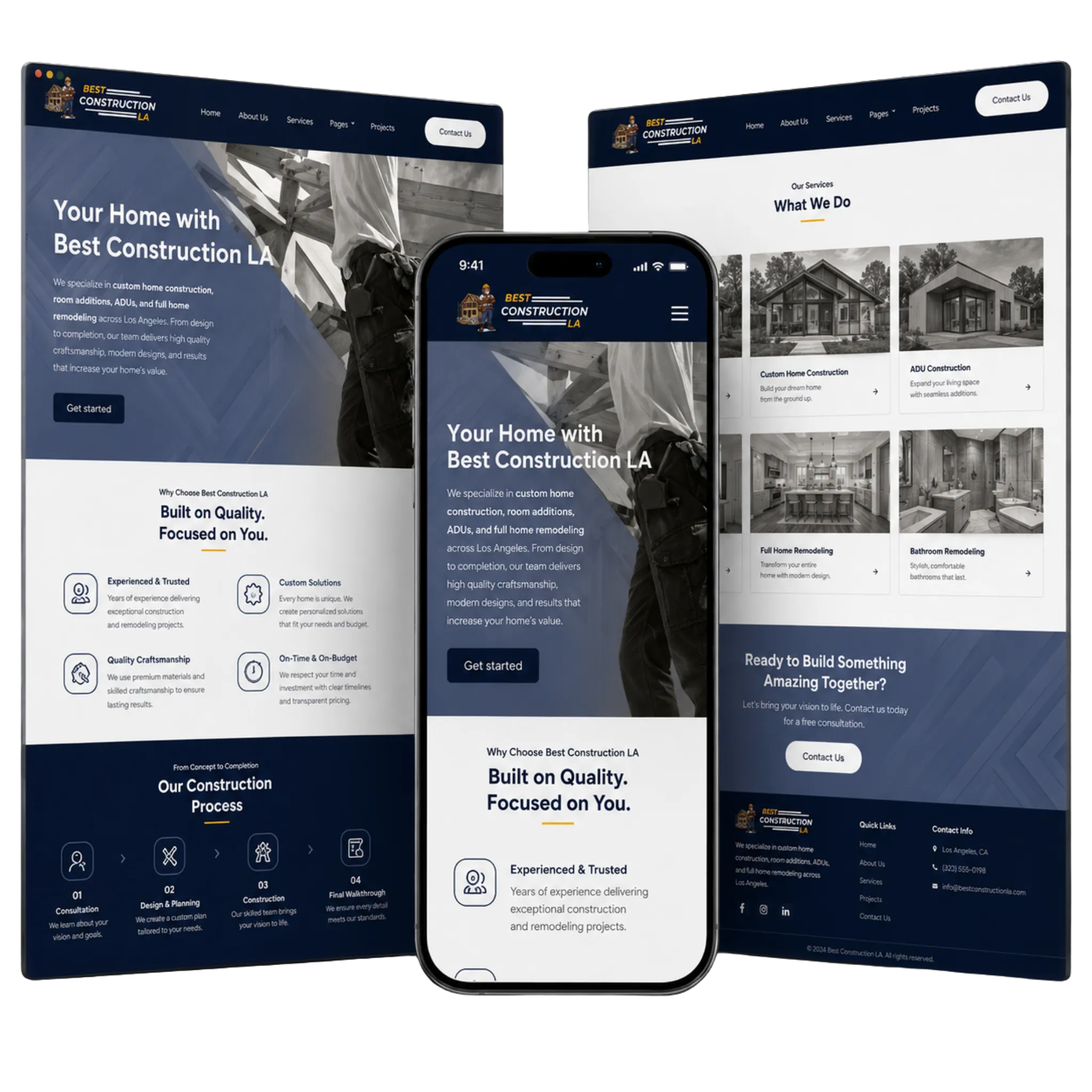 Best Construction LA website mockup showing desktop and mobile contractor website layouts