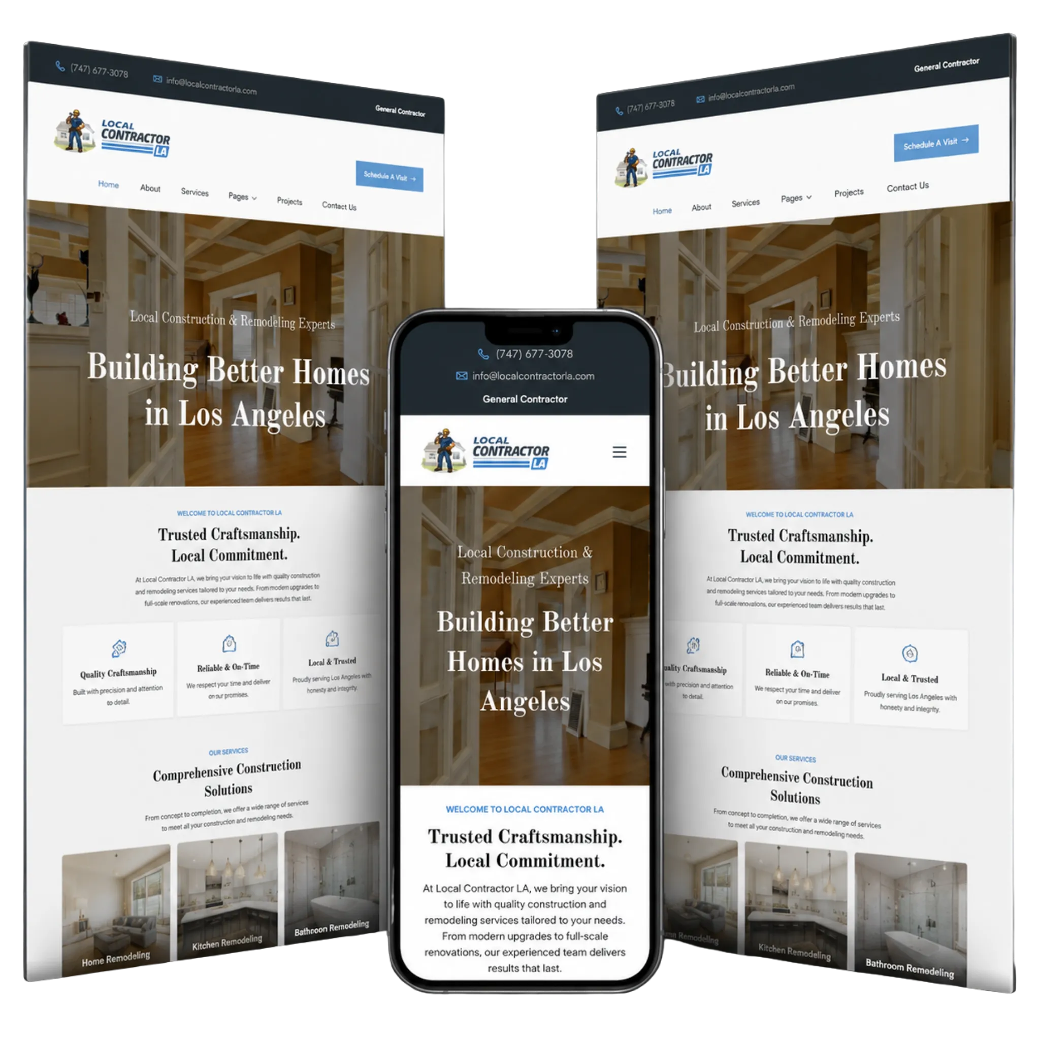Local Contractor LA website mockup showing a clean responsive contractor website design