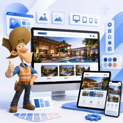 DelosWeb responsive website design displayed across desktop, tablet, and mobile screens with modern interface elements