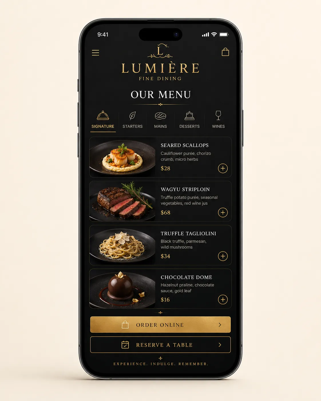 Mobile-friendly digital menu website