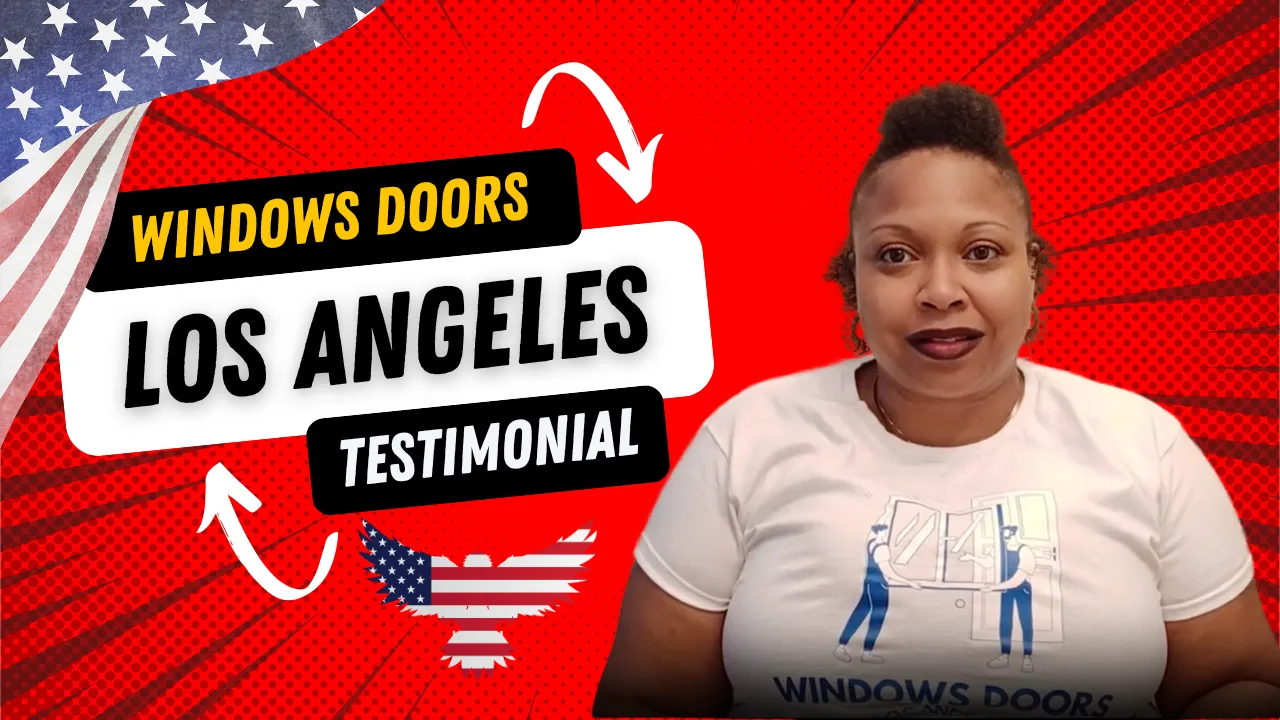 Windows and Doors LA testimonial video thumbnail with female contractor in white shirt